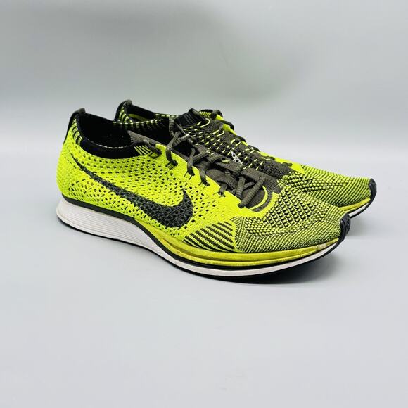 Nike Shoes Mens 7 Volt Black Flyknit Racer Running Lightweight Athletic Sneakers - Picture 2 of 12